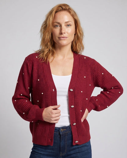 Women's cardigan with pearl details and casual fit - Chichicherry