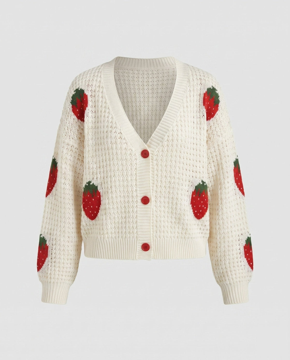 Women's cardigan with strawberry pattern and button placket - Chichicherry