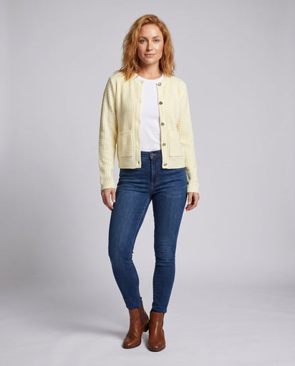 Women's cardigan with textured pattern and decorative buttons - Chichicherry