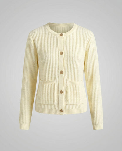 Women's cardigan with textured pattern and decorative buttons - Chichicherry
