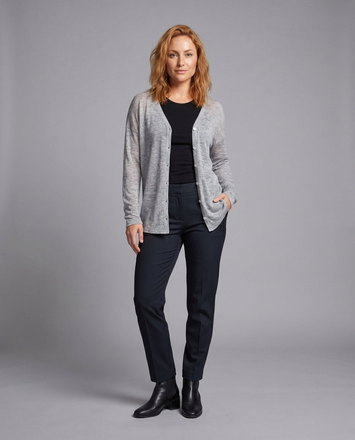 Women's casual cardigan with button details and asymmetrical cut - Chichicherry