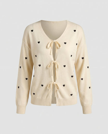 Women's casual cardigan with hearts and tie straps - Chichicherry