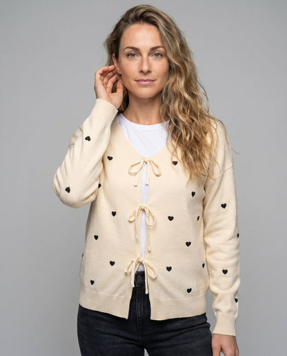 Women's casual cardigan with hearts and tie straps - Chichicherry