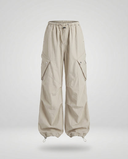 Women's Casual Cargo Pants with Loose Fit and Practical Pockets - Beige colorway