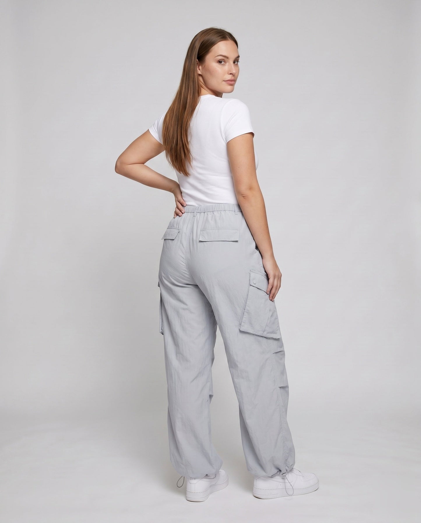 Women's Casual Cargo Pants with Loose Fit and Practical Pockets - back view
