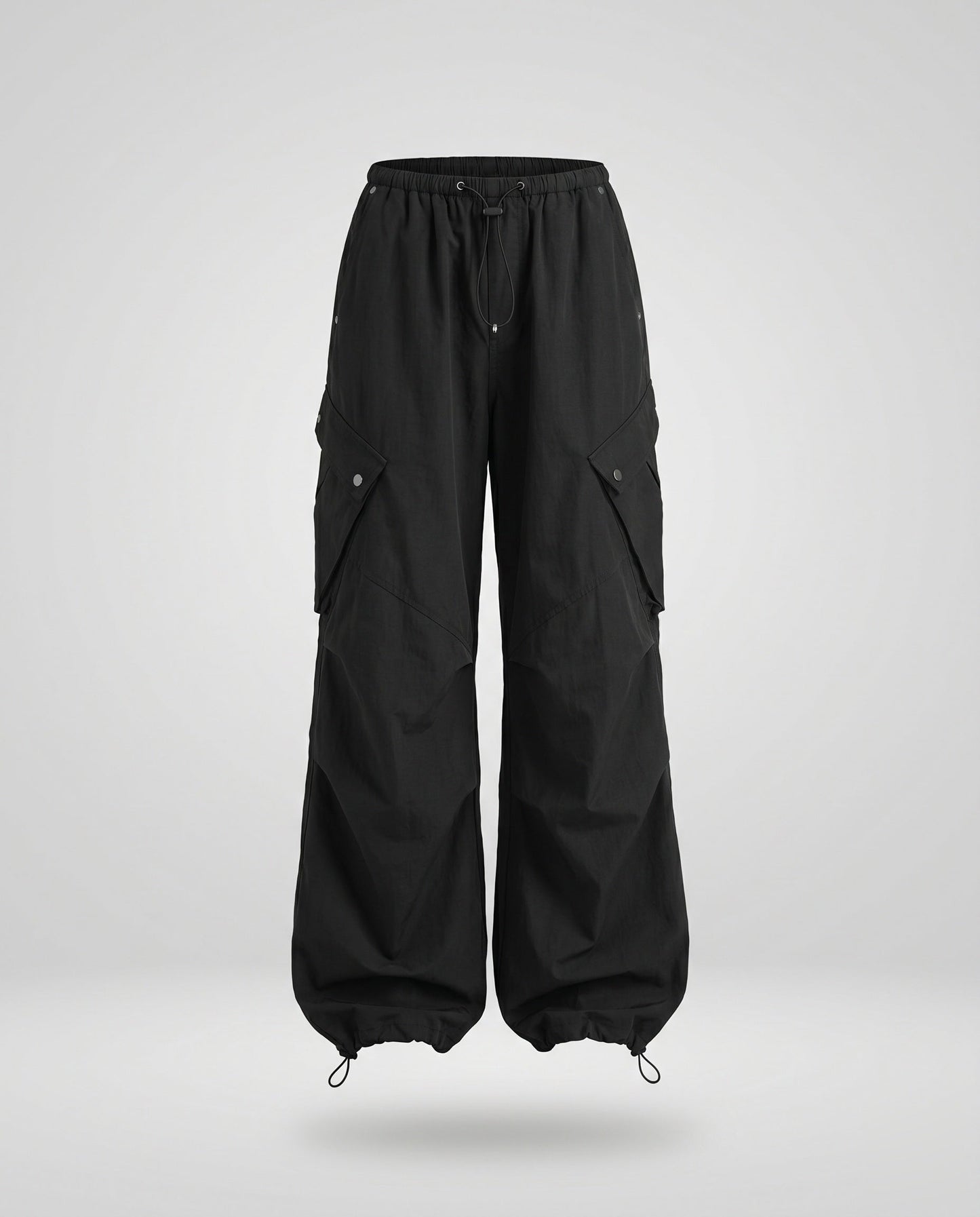 Women's Casual Cargo Pants with Loose Fit and Practical Pockets - Black colorway