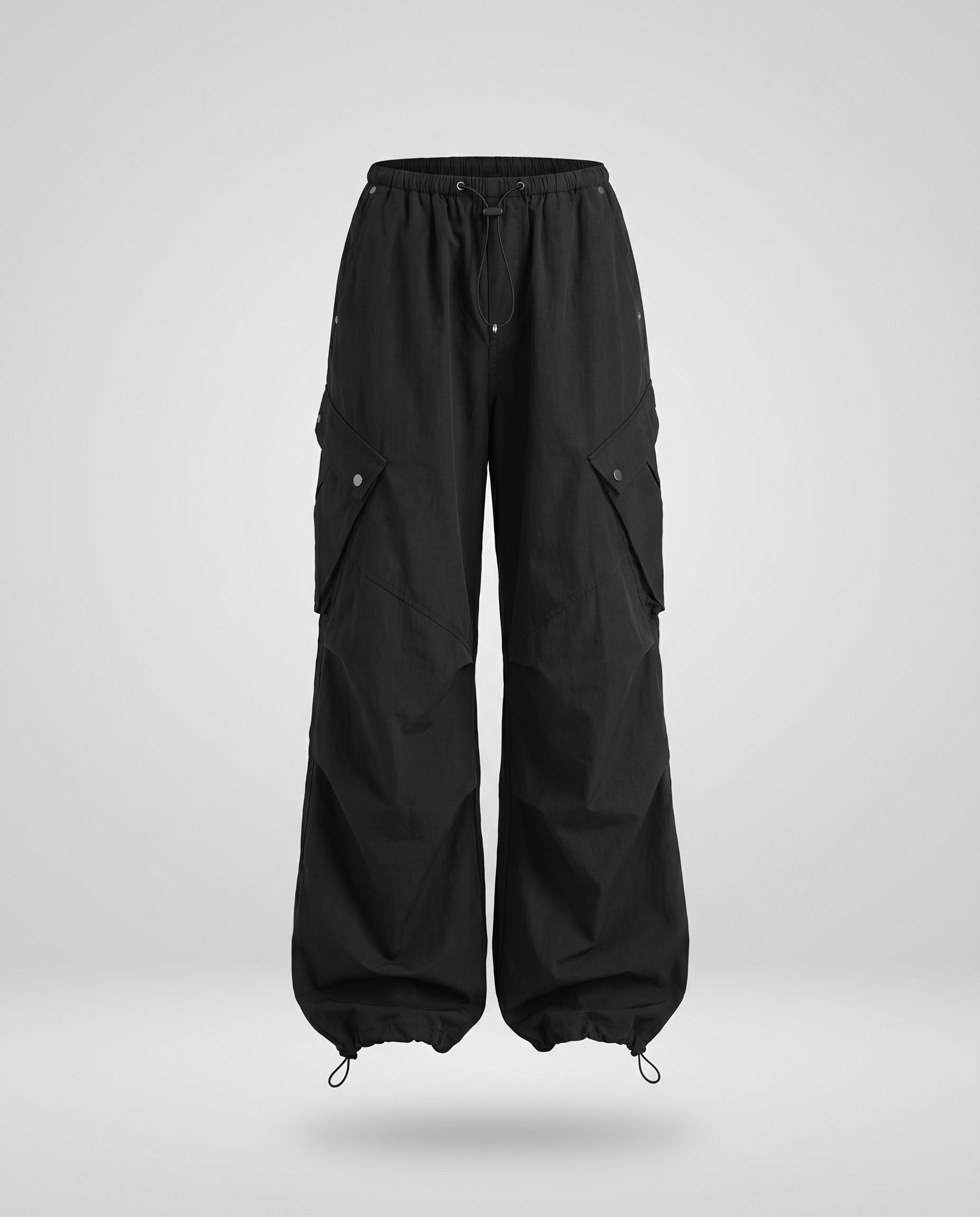 Women's Casual Cargo Pants with Loose Fit and Practical Pockets - Black colorway