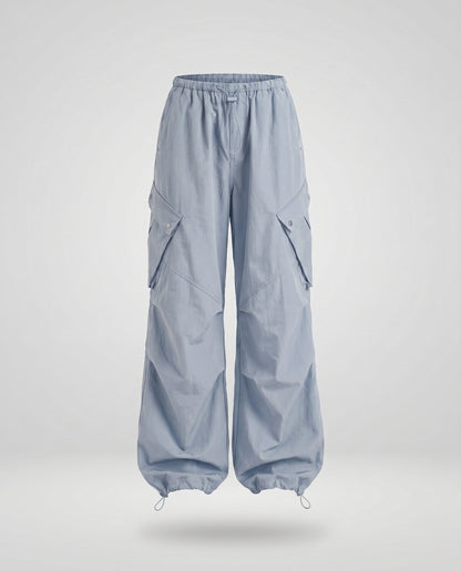 Women's Casual Cargo Pants with Loose Fit and Practical Pockets - Light Blue colorway