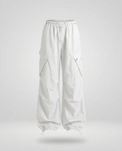 Women's Casual Cargo Pants with Loose Fit and Practical Pockets - White colorway
