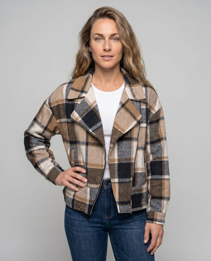 Women's Casual Checkered Pattern Jacket with Padded Lining - Chichicherry