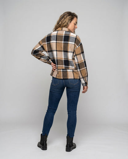 Women's Casual Checkered Pattern Jacket with Padded Lining - Chichicherry