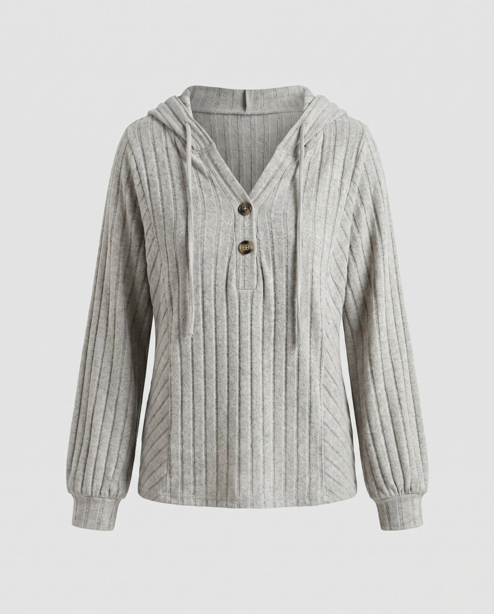 Women's casual hooded top with textured rib details and button placket - Chichicherry