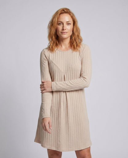 Women's Casual Jersey Autumn Dress with Vertical Stripes and Long Sleeve - Chichicherry