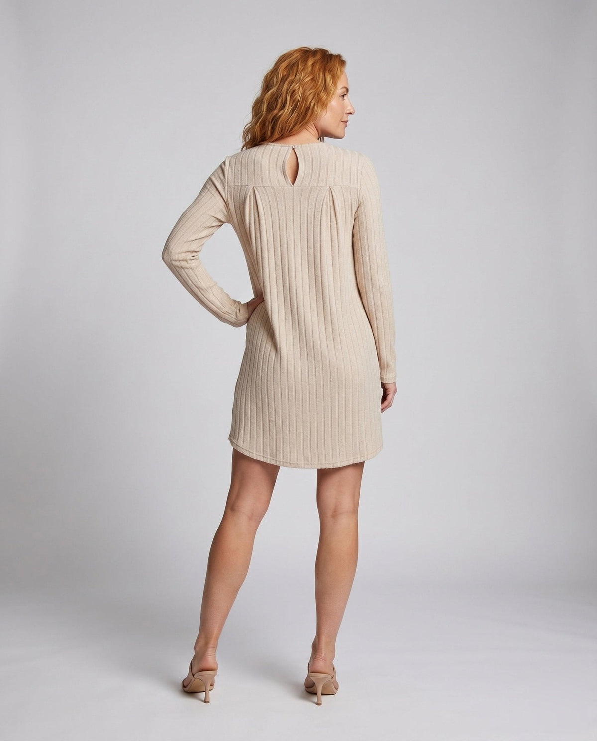 Women's Casual Jersey Autumn Dress with Vertical Stripes and Long Sleeve - Chichicherry