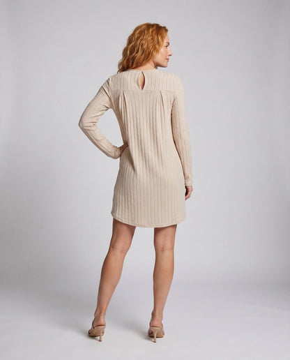 Women's Casual Jersey Autumn Dress with Vertical Stripes and Long Sleeve - Chichicherry
