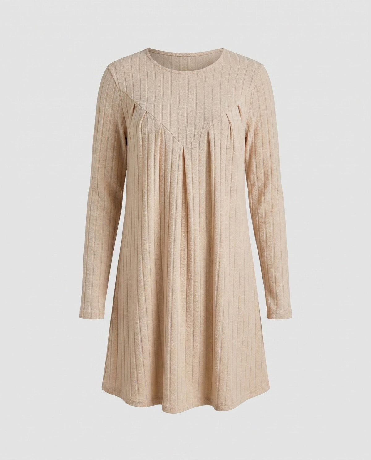 Women's Casual Jersey Autumn Dress with Vertical Stripes and Long Sleeve - Chichicherry