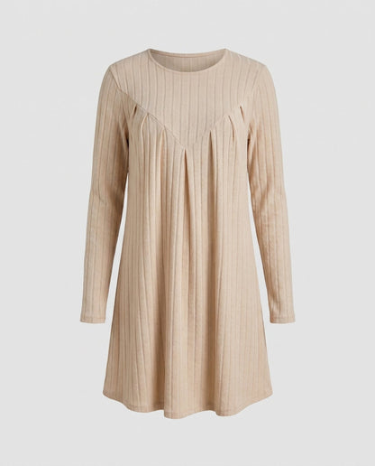 Women's Casual Jersey Autumn Dress with Vertical Stripes and Long Sleeve - Chichicherry