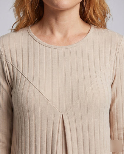 Women's Casual Jersey Autumn Dress with Vertical Stripes and Long Sleeve - Chichicherry