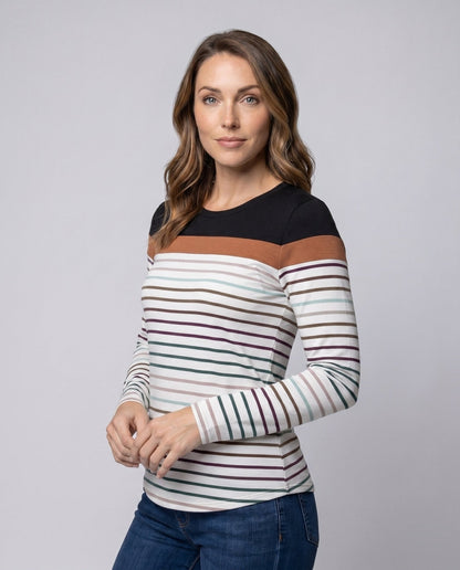 Women's casual long-sleeve shirt with fashionable striped pattern - Chichicherry