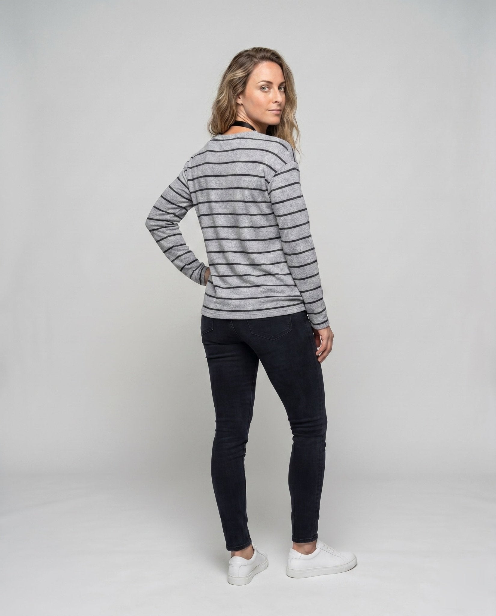 Women's Casual Long Sleeve Shirt with Striped Design - Chichicherry