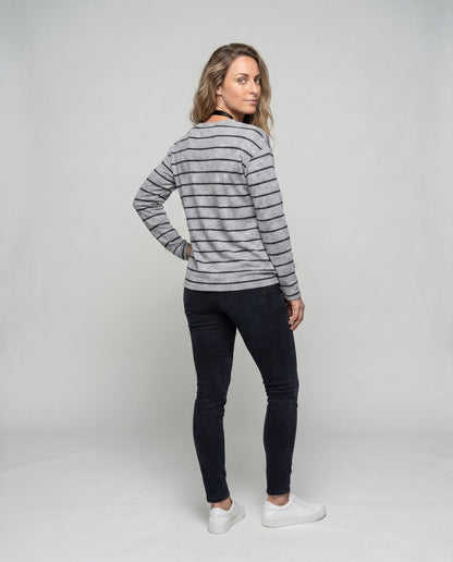 Women's Casual Long Sleeve Shirt with Striped Design - Chichicherry