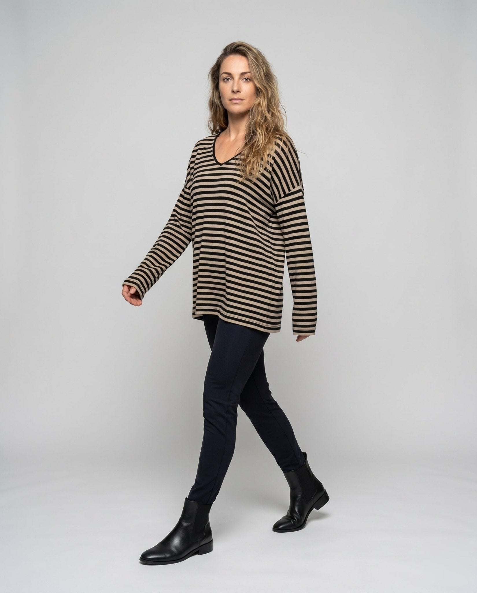 Women's Casual Long Sleeve Shirt with Trendy Striped Pattern and Loose Fit - Chichicherry