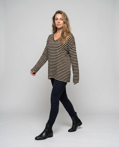 Women's Casual Long Sleeve Shirt with Trendy Striped Pattern and Loose Fit - Chichicherry