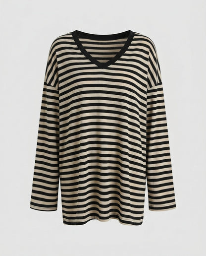 Women's Casual Long Sleeve Shirt with Trendy Striped Pattern and Loose Fit - Chichicherry