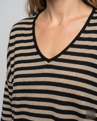 Women's Casual Long Sleeve Shirt with Trendy Striped Pattern and Loose Fit - Chichicherry