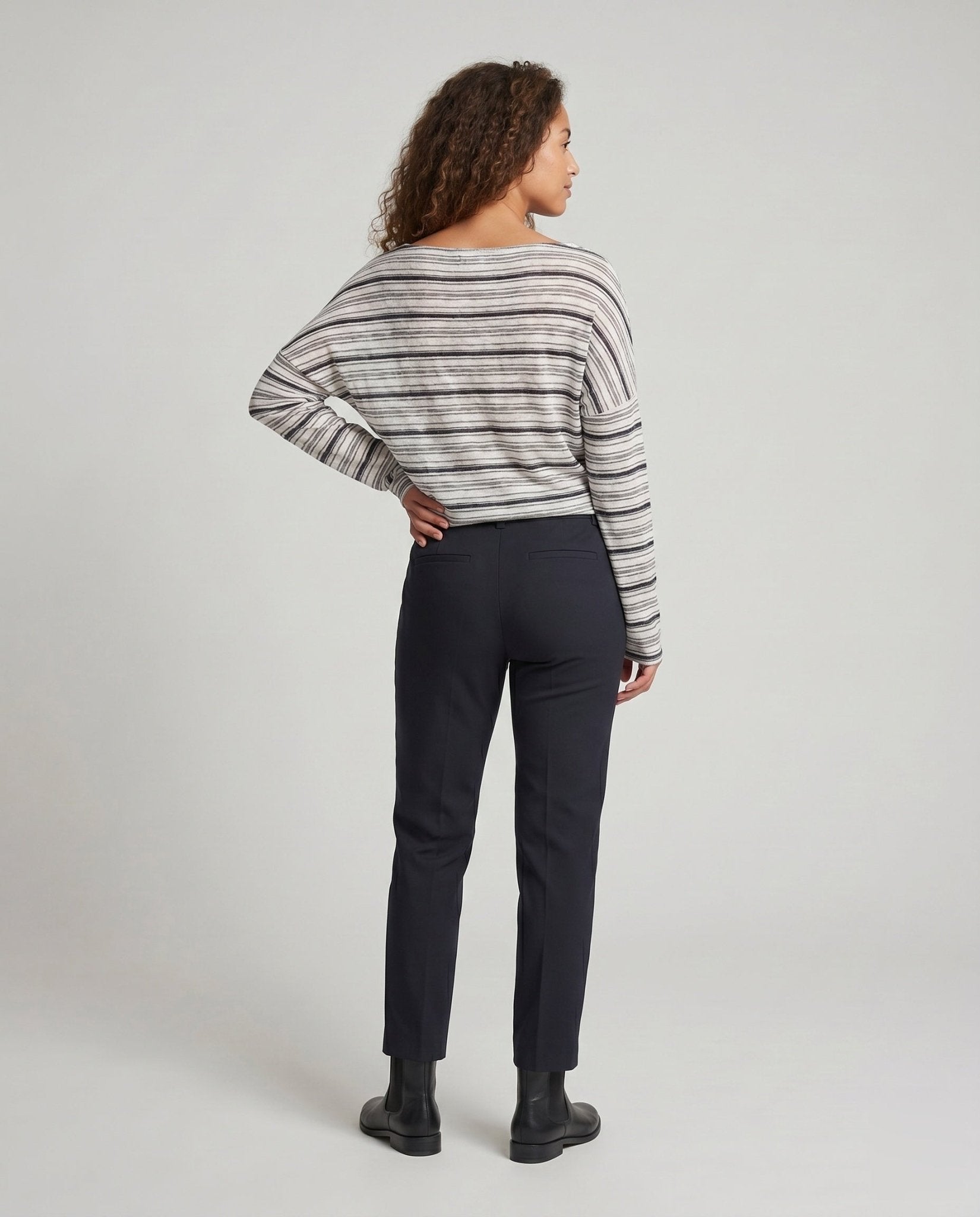 Women's Casual Long Sleeve T-Shirt with Asymmetrical Stripe Pattern - Chichicherry
