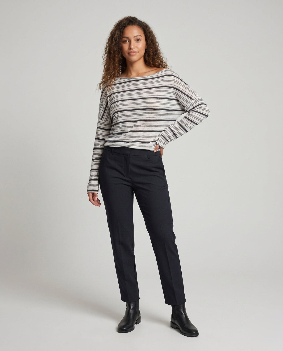 Women's Casual Long Sleeve T-Shirt with Asymmetrical Stripe Pattern - Chichicherry