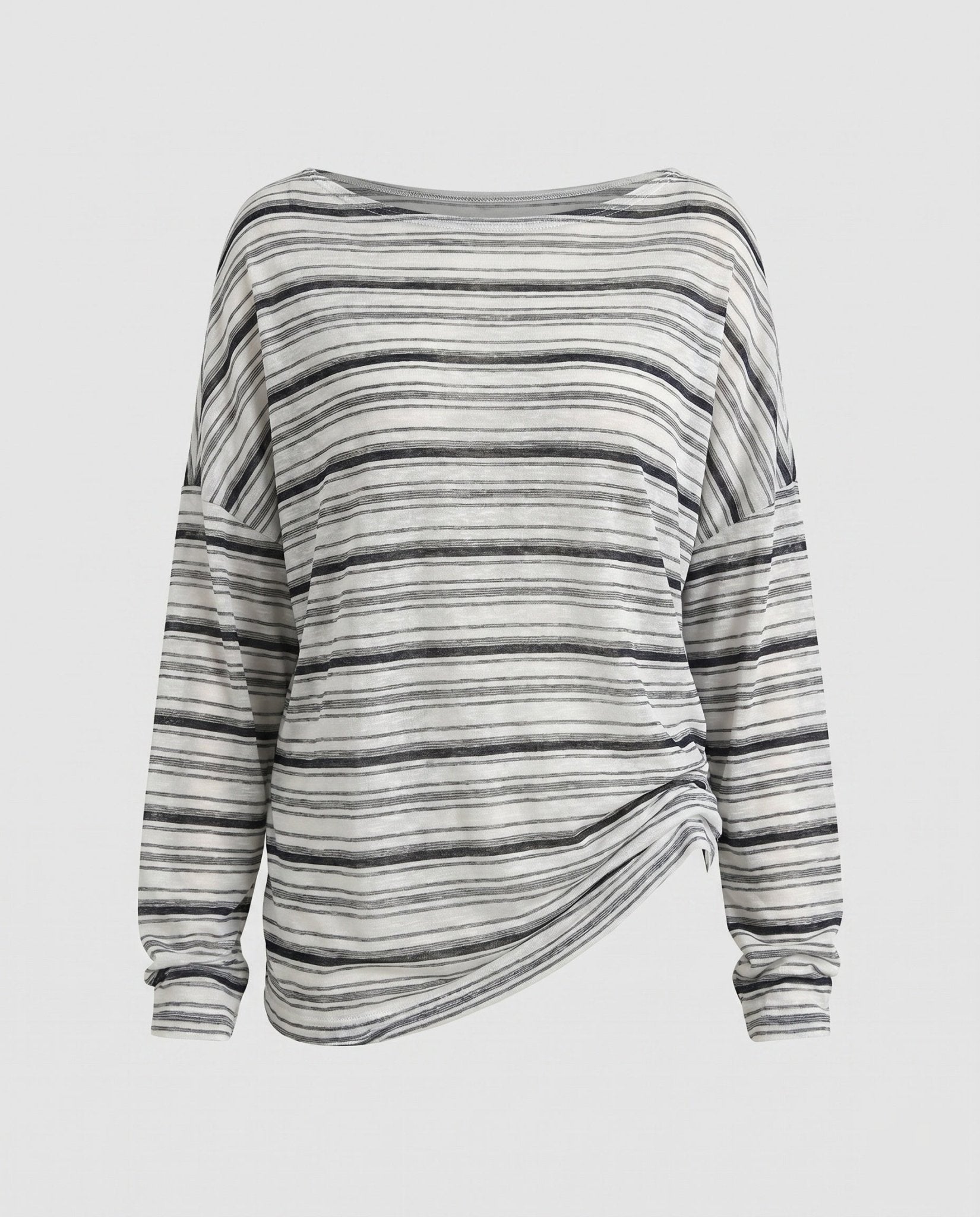 Women's Casual Long Sleeve T-Shirt with Asymmetrical Stripe Pattern - Chichicherry