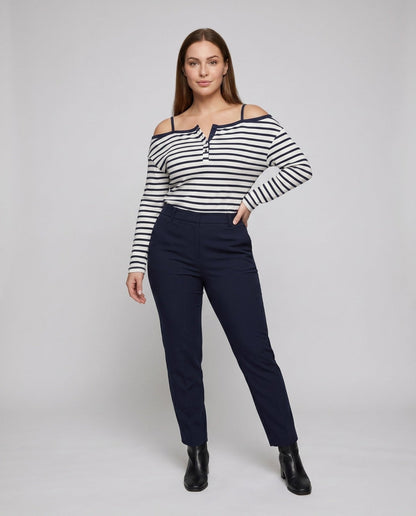 Women's Casual Off-Shoulder Long Sleeve Shirt with Stripes - Chichicherry