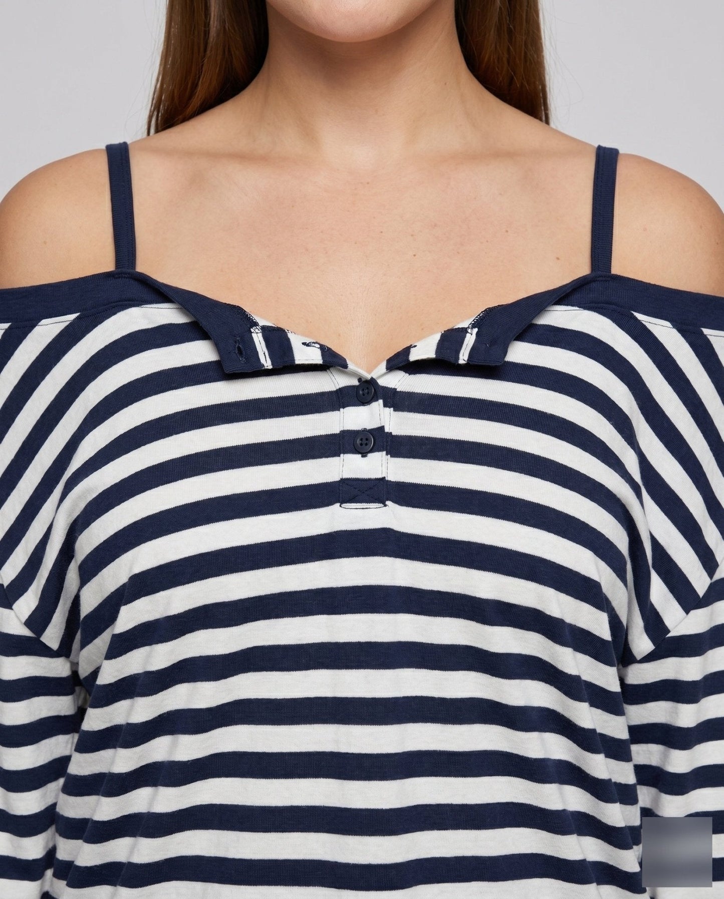 Women's Casual Off-Shoulder Long Sleeve Shirt with Stripes - Chichicherry