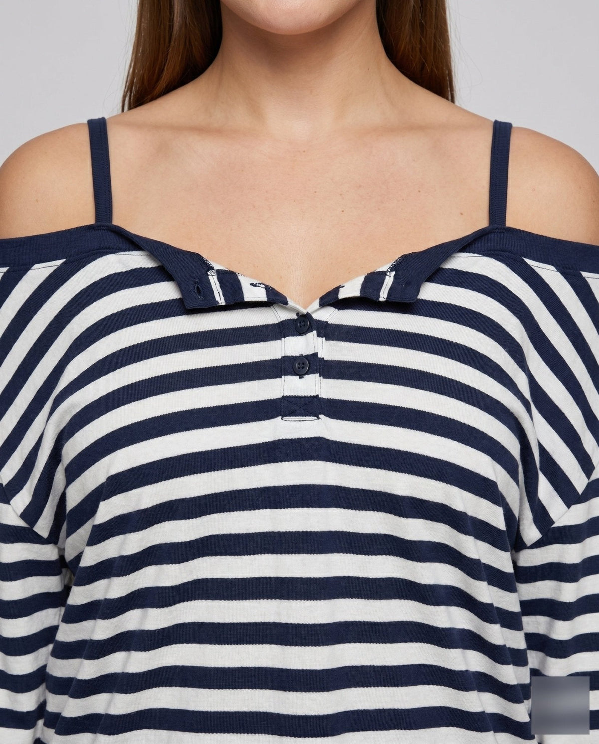 Women's Casual Off-Shoulder Long Sleeve Shirt with Stripes - Chichicherry
