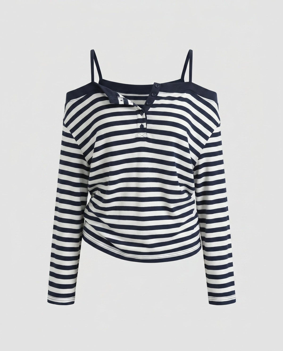 Women's Casual Off-Shoulder Long Sleeve Shirt with Stripes - Chichicherry