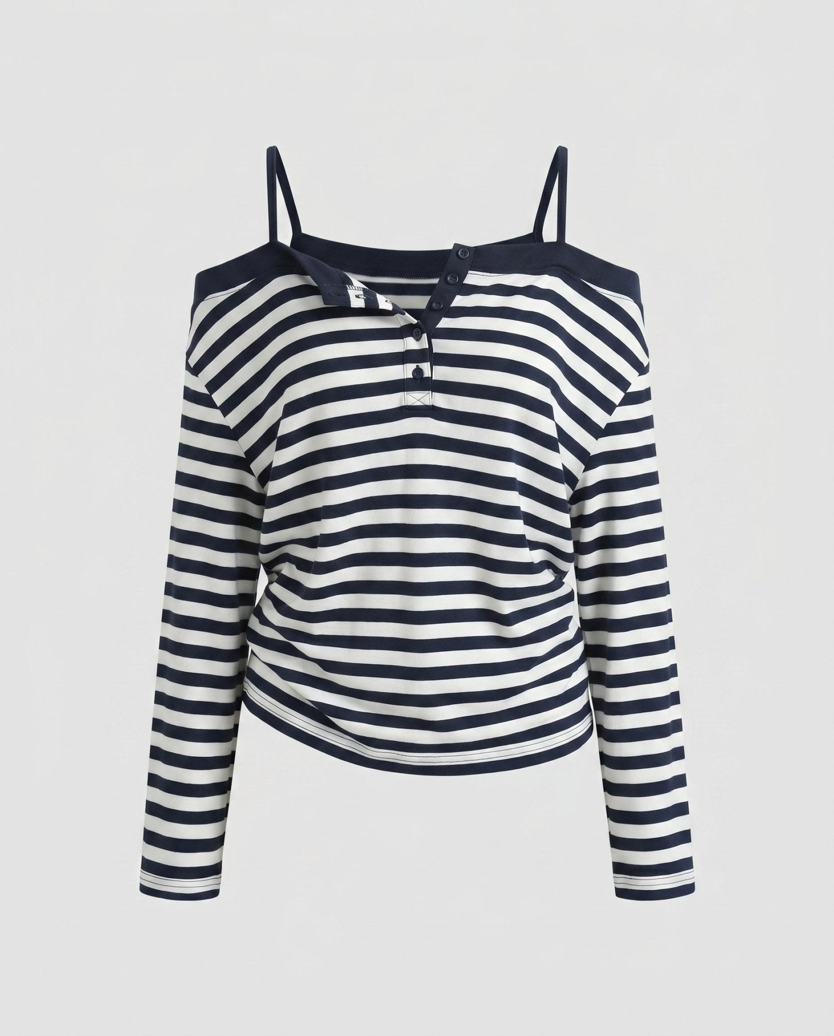 Women's Casual Off-Shoulder Long Sleeve Shirt with Stripes - Chichicherry
