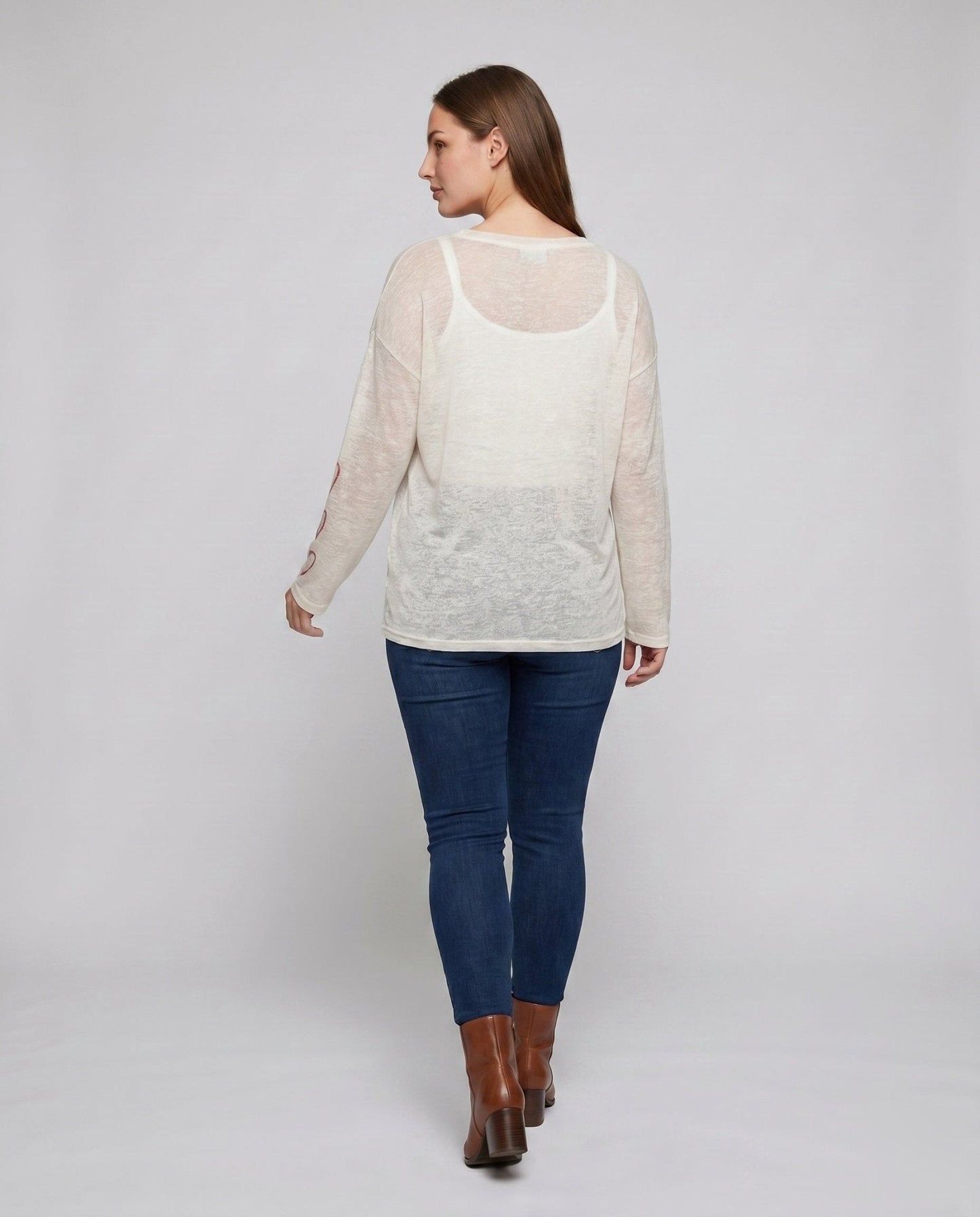 Women's casual oversized long sleeve shirt with open shoulder and creative lettering - Chichicherry