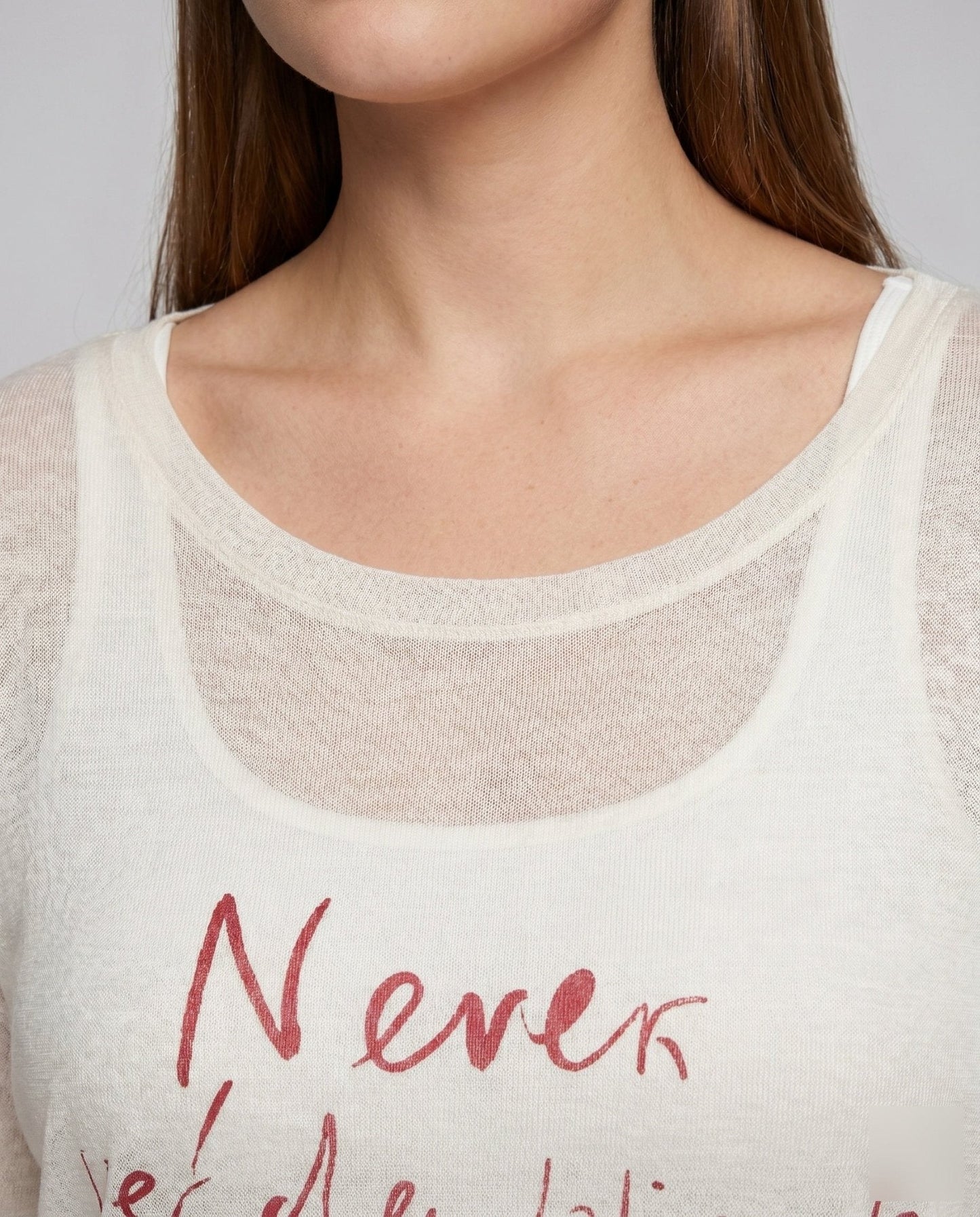 Women's casual oversized long sleeve shirt with open shoulder and creative lettering - Chichicherry
