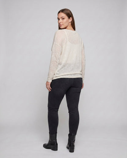 Women's casual oversized shirt with asymmetrical neckline and creative lettering - Chichicherry