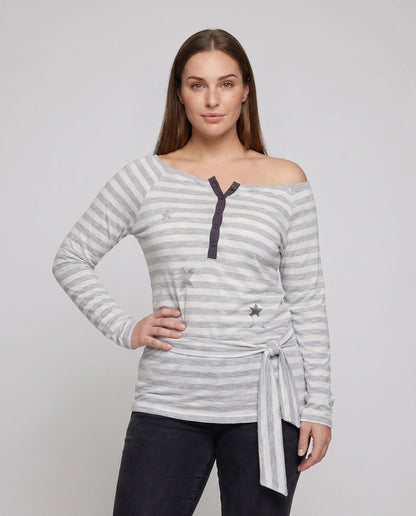 Women's Casual Oversized Shirt with Playful Stripe Pattern and Tied Belt - Chichicherry