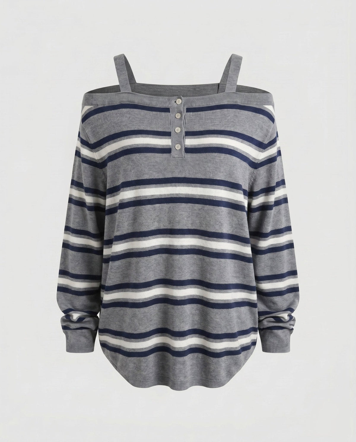 Women’s Casual Oversized Shirt with Wide Stripe Pattern and Decorative Button Closure - Chichicherry