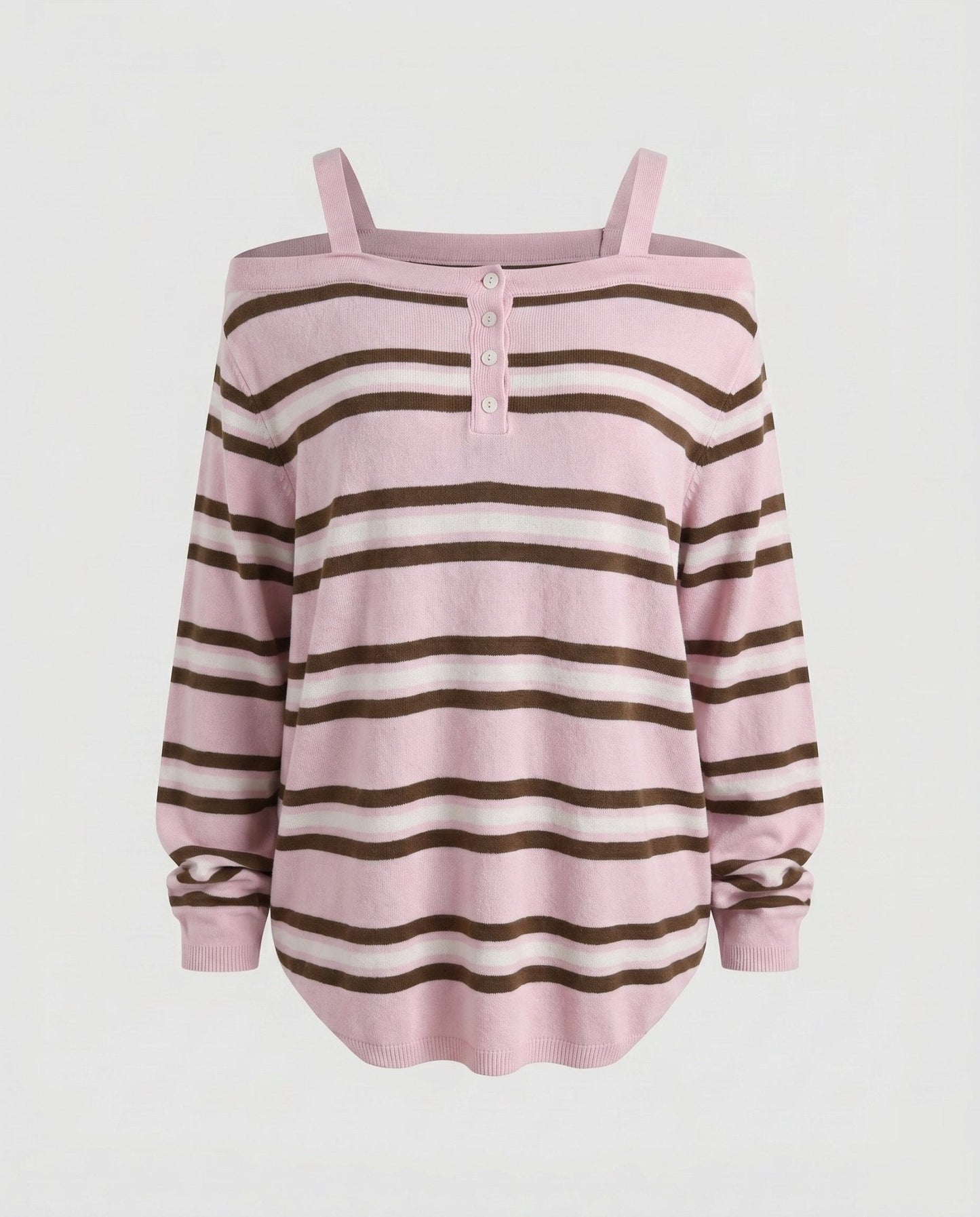 Women’s Casual Oversized Shirt with Wide Stripe Pattern and Decorative Button Closure - Chichicherry