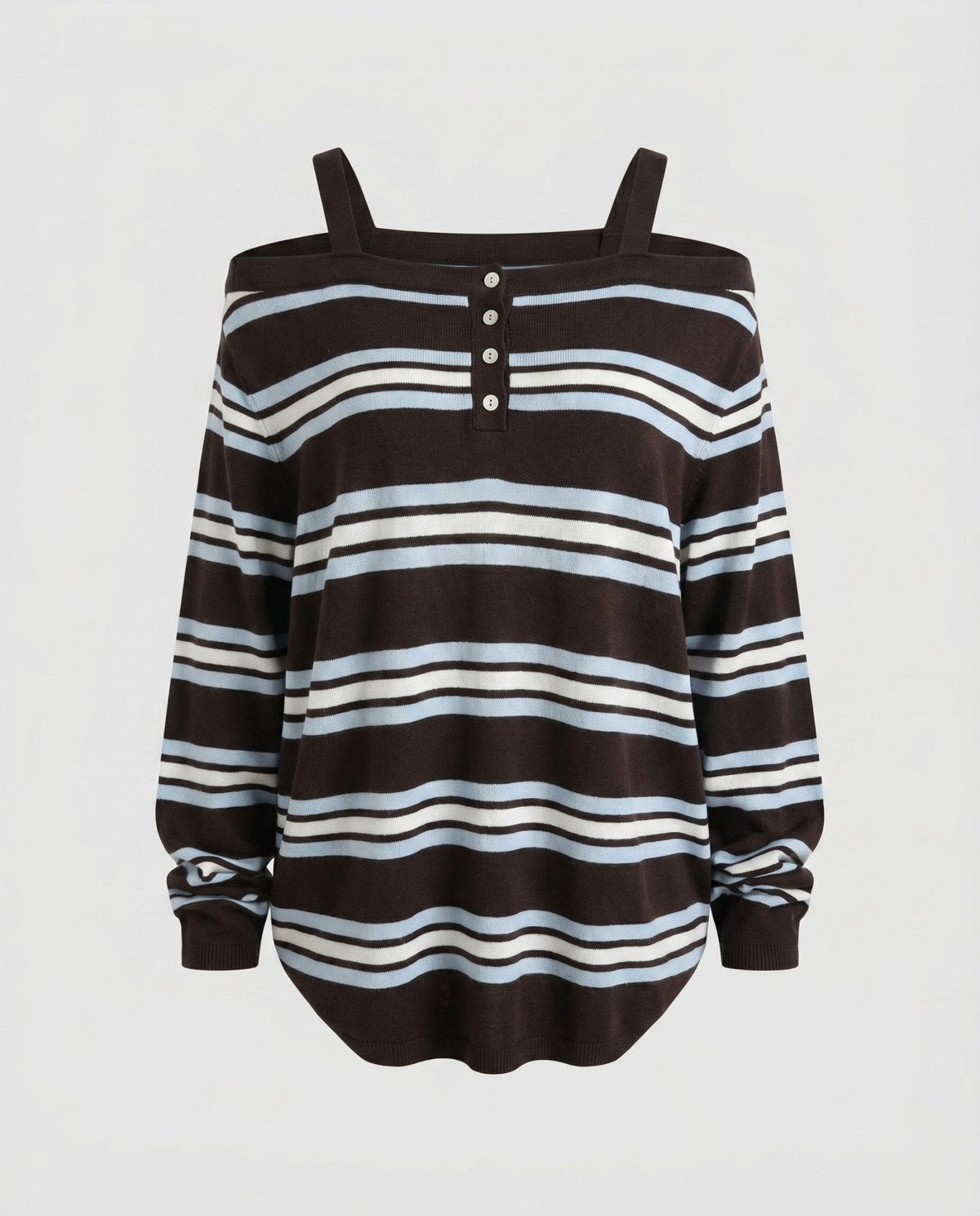 Women’s Casual Oversized Shirt with Wide Stripe Pattern and Decorative Button Closure - Chichicherry