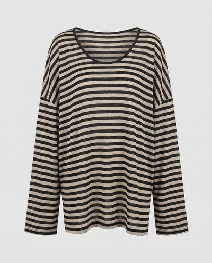 Women's Casual Oversized Shirt with Wide Stripes - Chichicherry