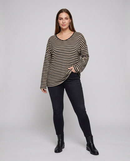Women's Casual Oversized Shirt with Wide Stripes - Chichicherry