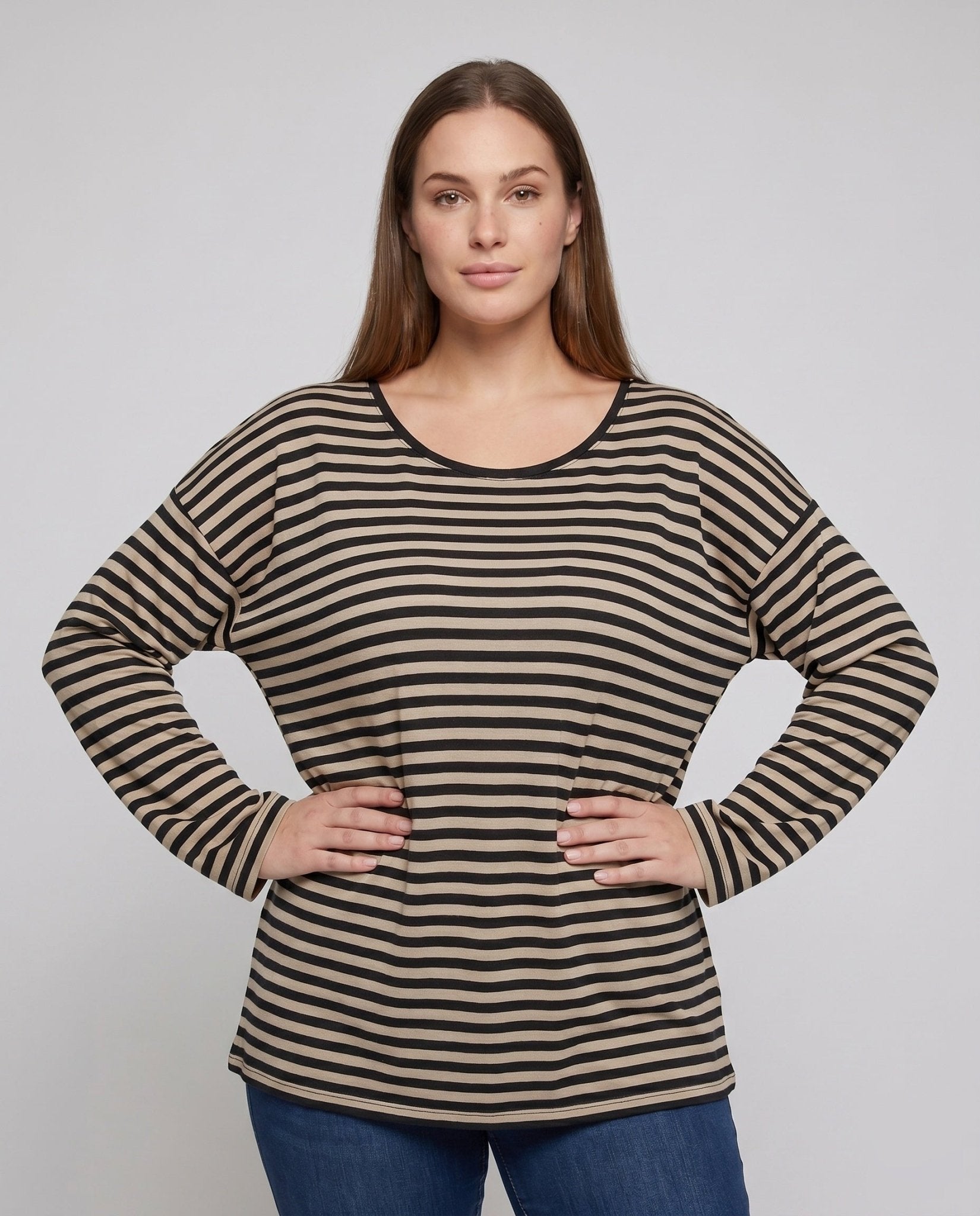 Women's Casual Oversized Striped Top with Deep V-Neck - Chichicherry