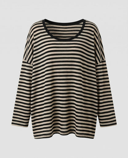 Women's Casual Oversized Striped Top with Deep V-Neck - Chichicherry