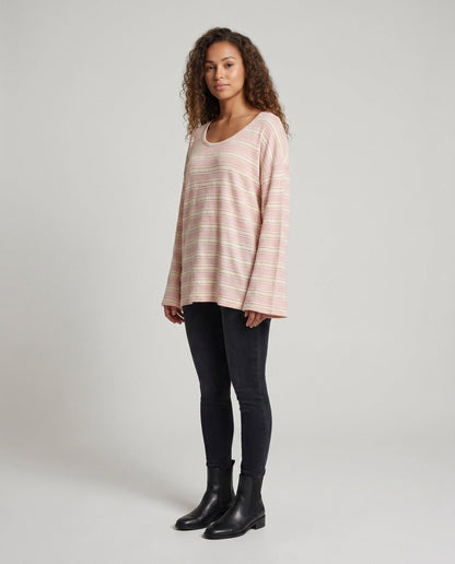 Women's Casual Striped Top with Loose Fit and Fashionable Details - Chichicherry