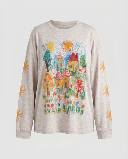 Women's casual sweatshirt with creative children's art print - Chichicherry